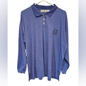 Alyssa Brooke II Vintage Blue Long Sleeve Polo Shirt Womens Size 1X * SEE SPOTS